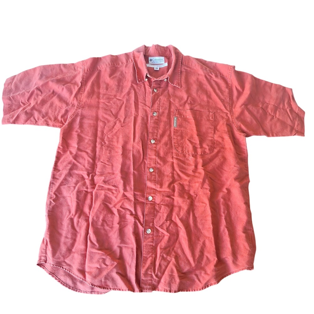 Columbia Sportswear Mens XL Button Up Shirt Casual Short Sleeve Top Coral